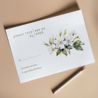 White apple blossom flower wedding rsvp card