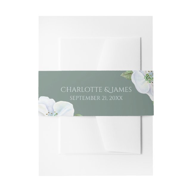 White Apple Blossom Flowers Personalised Wedding Invitation Belly Band (Front Example)