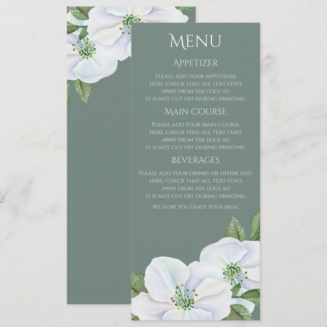 White Apple Blossom Menu Wedding Invitation (Front/Back)