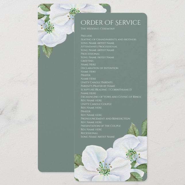 White Apple Blossom Order of Service Wedding Invitation (Front/Back)