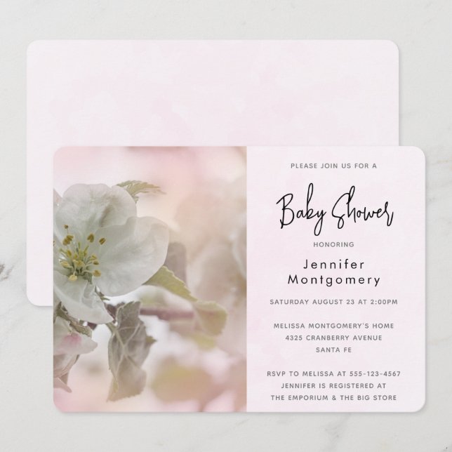 White Apple Blossom Photograph Baby Shower Invitation (Front/Back)