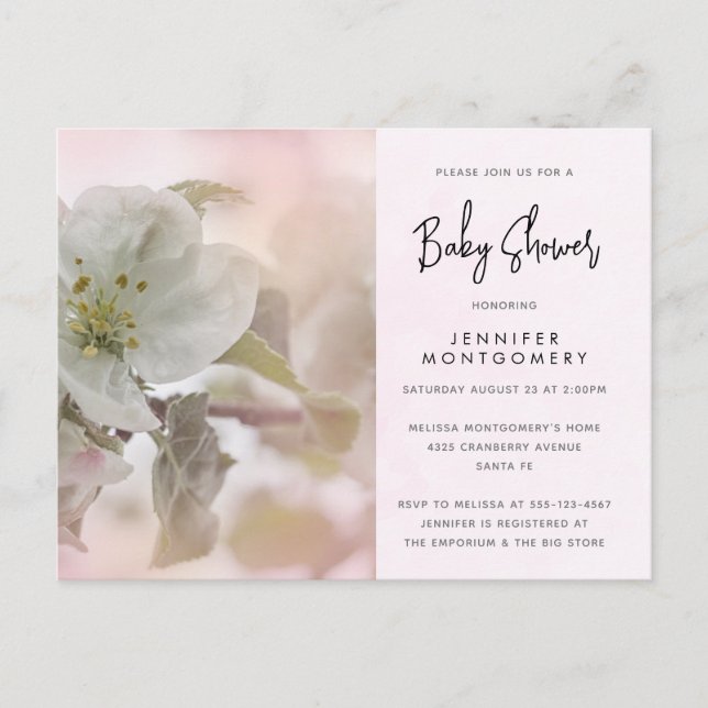  White Apple Blossom Photograph Baby Shower Invitation Postcard (Front)