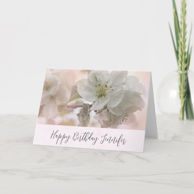 White Apple Blossom Photograph Birthday Card (Front)