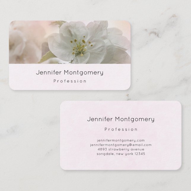 White Apple Blossom Photograph Business Card (Front/Back)