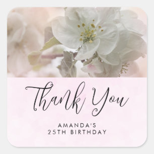 White Apple Blossom Photograph Event Thank You Square Sticker