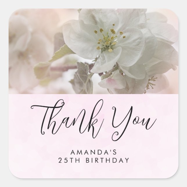  White Apple Blossom Photograph Event Thank You Square Sticker (Front)