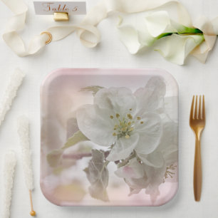 White Apple Blossom Photograph Paper Plate