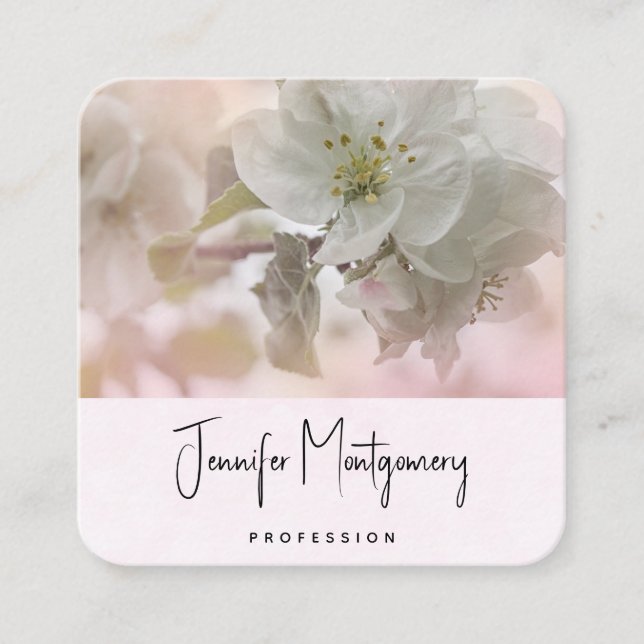  White Apple Blossom Photograph Square Business Card (Front)