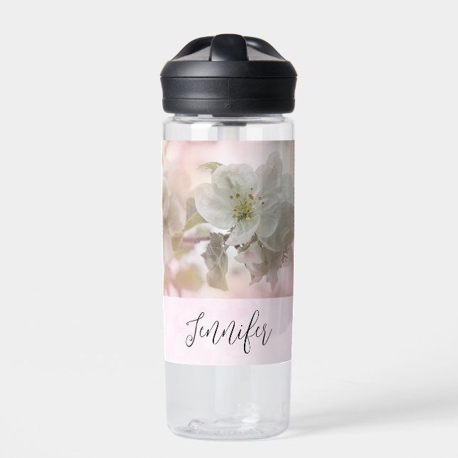 White Apple Blossom Photograph Water Bottle (Front)
