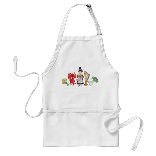White Apron: Welsh Daffodils Dragon Leeks Harp Standard Apron (Front)