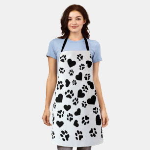 White Apron with Heart & Paw Prints Pattern