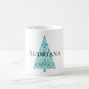 White Aqua Blue Christmas Tree Coffee Mug