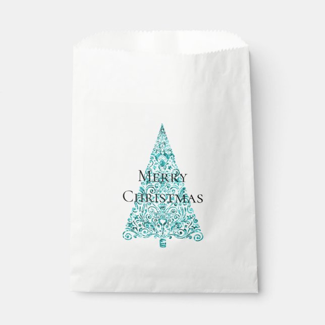 White Aqua Blue Christmas Tree Favour Bags (Front)