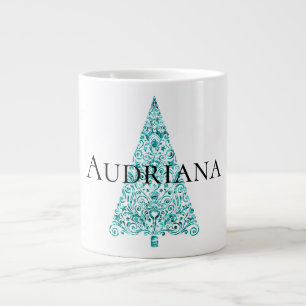 White Aqua Blue Christmas Tree Large Coffee Mug
