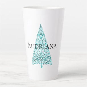 White Aqua Blue Christmas Tree Latte Mug