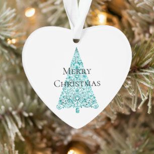 White Aqua Blue Christmas Tree Ornament