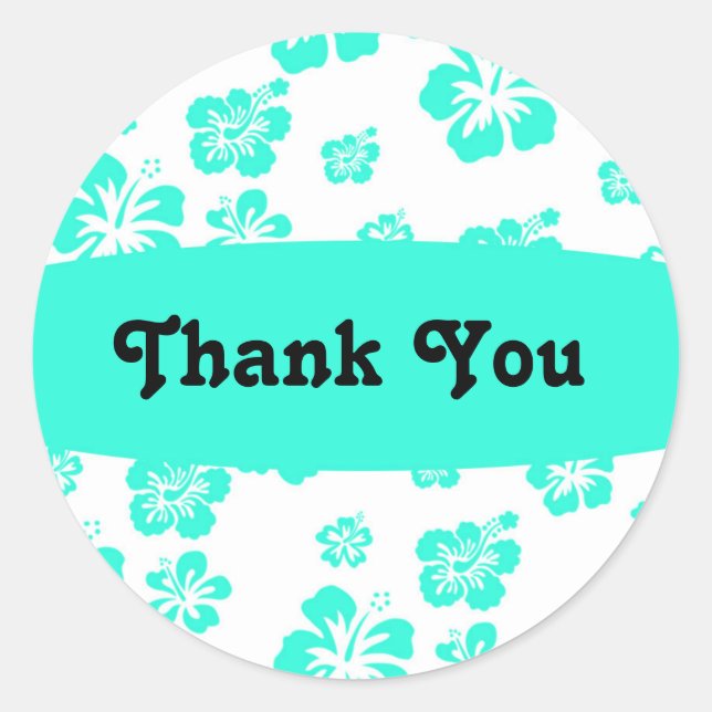 White & Aqua Hibiscus Flower Floral Party Sticker (Front)