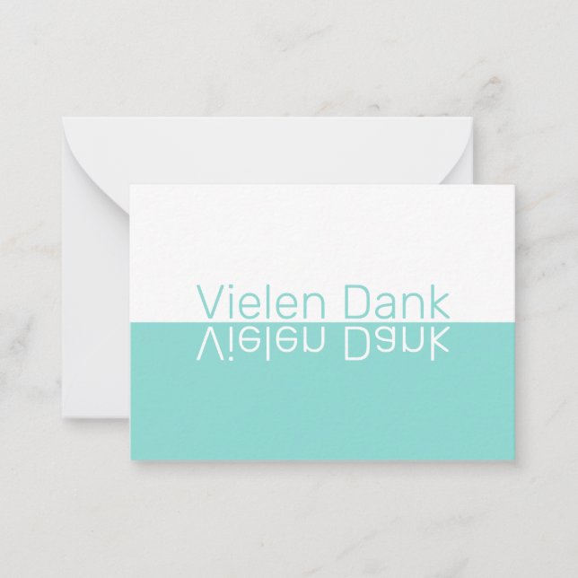 White & Aqua Reflection Modern German Thank You Card (Front)