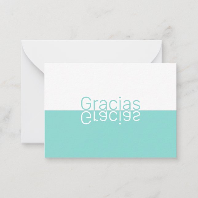 White & Aqua Reflection Modern Spanish Thank You Card (Front)