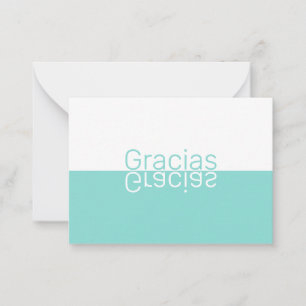 White & Aqua Reflection Modern Spanish Thank You Card