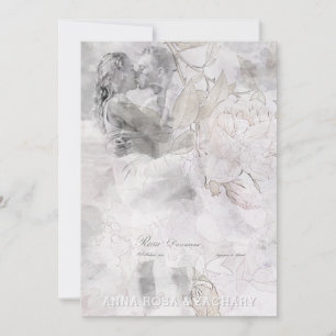 *~* White AR26 RSVP PHOTO QR Vintage Wedding Invitation