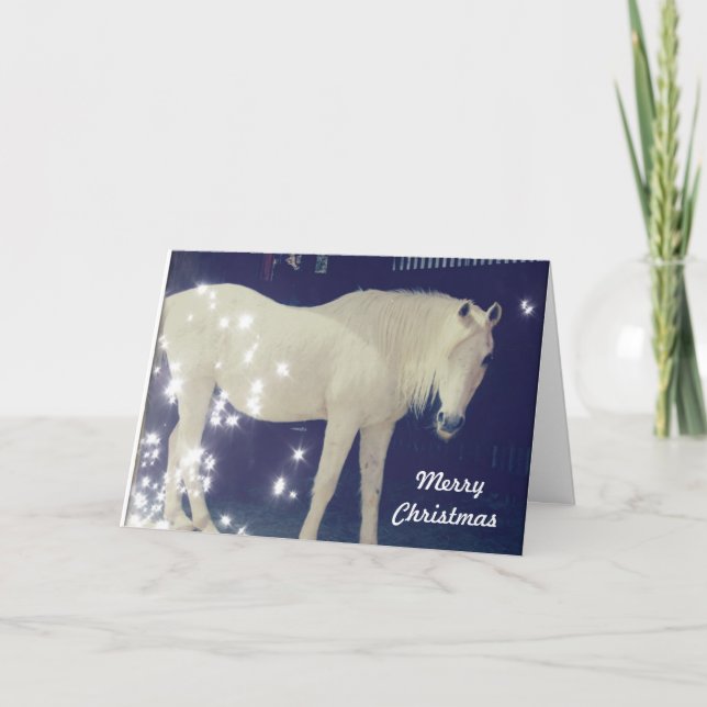 White Arabian Horse Christmas Card (Front)