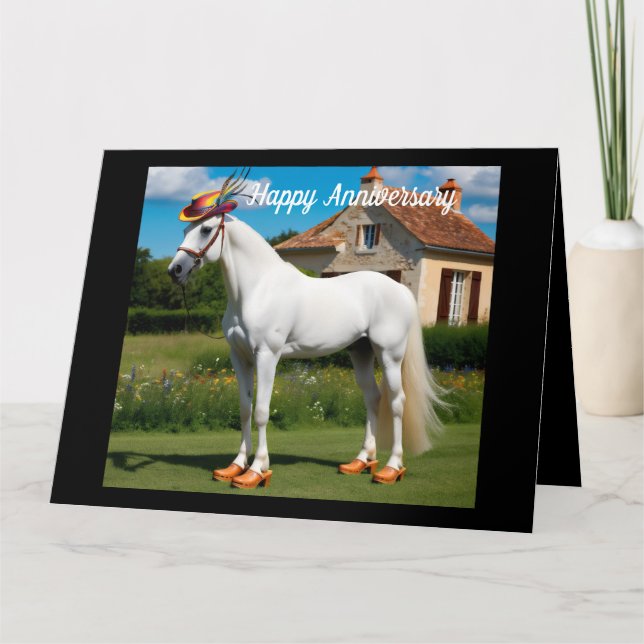 White Arabian Horse wearing hat and clogs Card (Front)