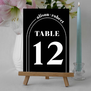 White arch and typography black minimalist wedding table number