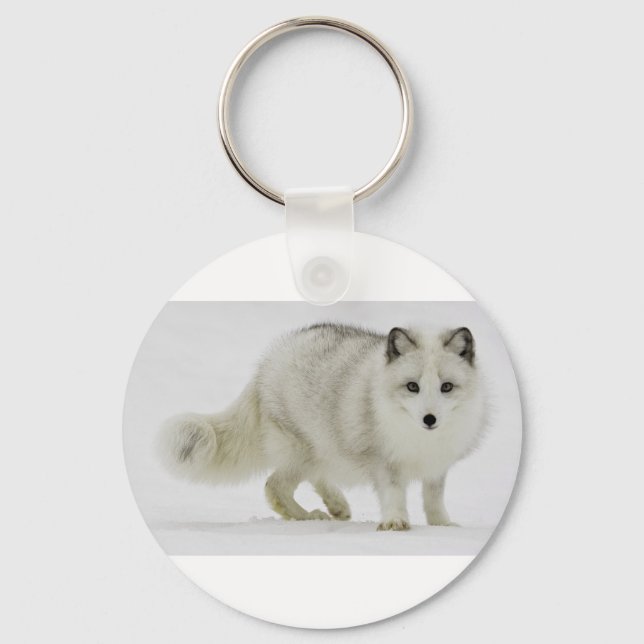 White Arctic Fox Blends Into The Snow Key Ring (Front)