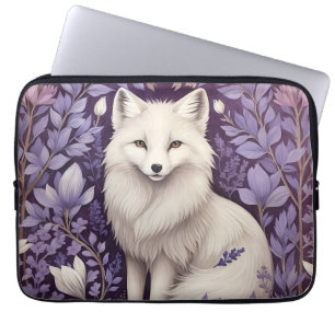 White Arctic Fox Lavender William Morris Flowers Laptop Sleeve