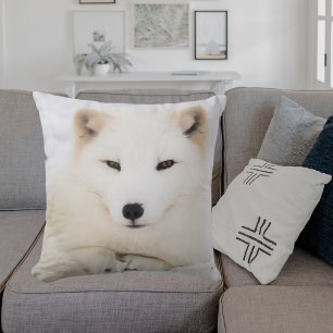 White arctic fox snow cute cushion