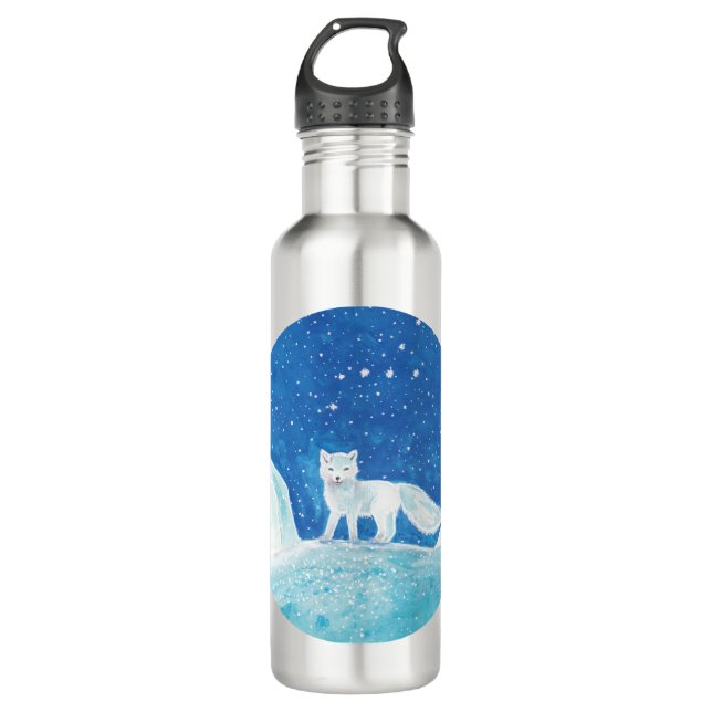 White Arctic Fox (Vulpes lagopus) Illustration  710 Ml Water Bottle (Front)