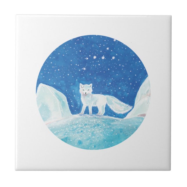 White Arctic Fox (Vulpes lagopus) Illustration  Tile (Front)