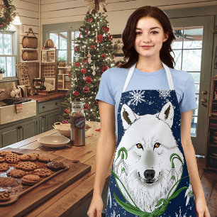 White Arctic Wolf Snowdrop Flowers Apron