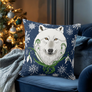 White Arctic Wolf Snowdrop Flowers Cushion