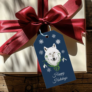 White Arctic Wolf Snowdrop Flowers Gift Tags