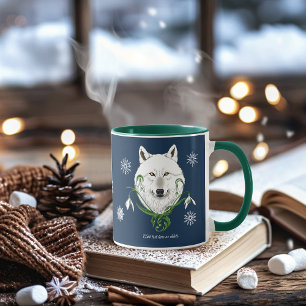 White Arctic Wolf Snowdrop Flowers Mug
