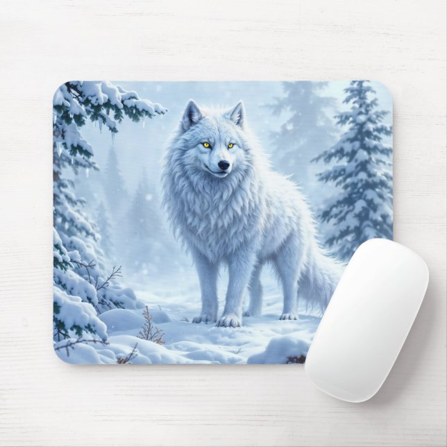 White Arctic wolf winter landscape design Mouse Mat (With Mouse)