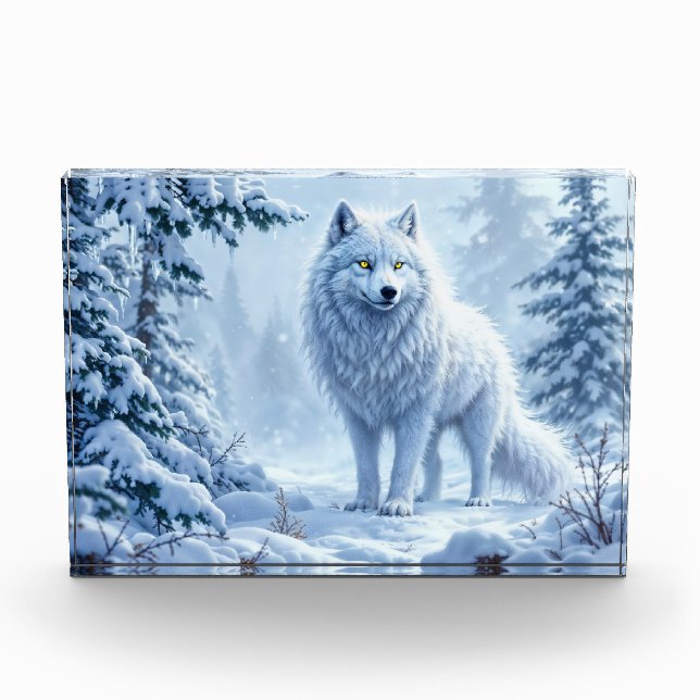 White Arctic wolf winter landscape design Photo Block (Front)