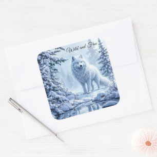 White Arctic wolf winter landscape design Square Sticker