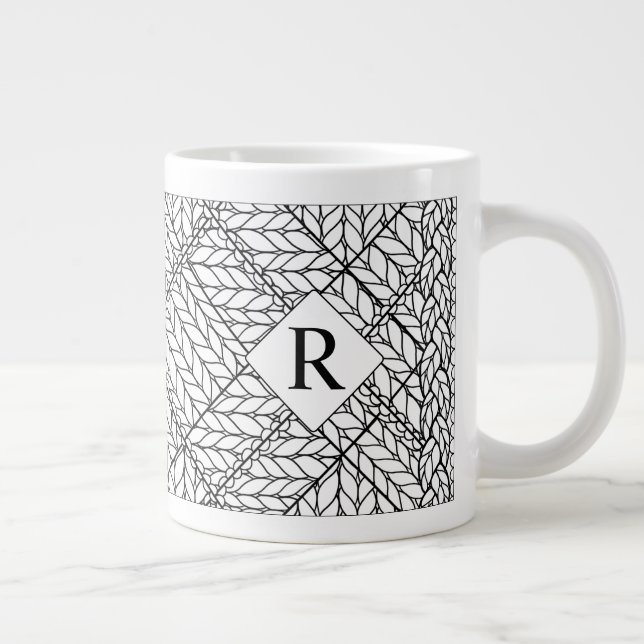 WHITE ARGYLE KNIT Big Mug + Initial (Right)