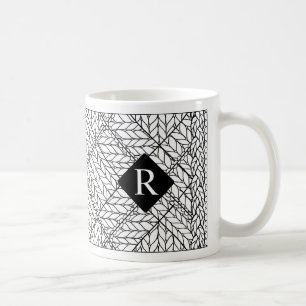WHITE ARGYLE KNIT White Mug + Initial II