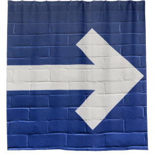 White arrow painted on brick wall shower curtain