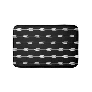 White Arrows on Black Background Bath Mat