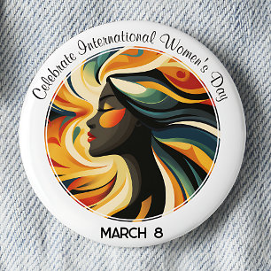 White Art Deco Celebrate International Women's Day 6 Cm Round Badge
