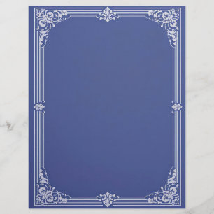 White Art Deco Frame on Dusty Blue Custom Letterhead