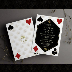 White Art Deco Gatsby Casino Vegas Poker Wedding  Invitation