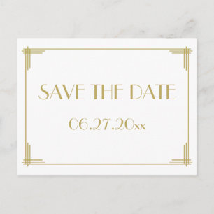 White Art Deco Great Gatsby Save The Date Postcard