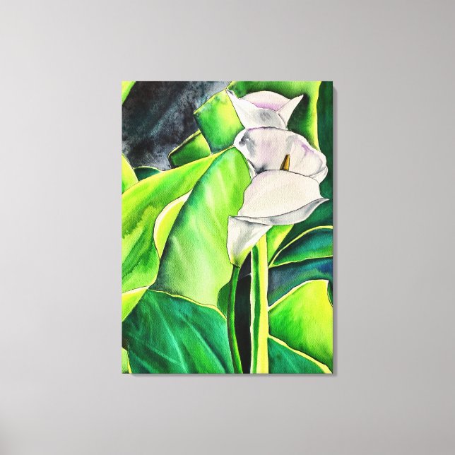 White Arum Lily watercolor tropical floral Canvas Print (Front)