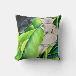 White Arum Lily watercolor tropical floral Cushion